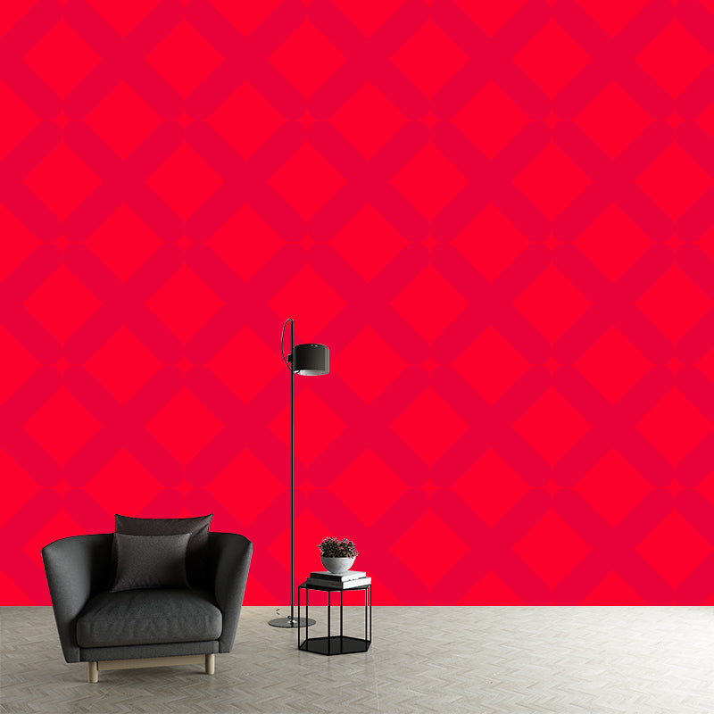 Contemporary Geometric Patterned Mural Non-Woven Waterproof Pastel Wall Art for Bedroom Red Clearhalo 'Wall Decor' 'Wall Mural' 1920412