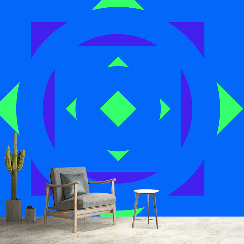 Contemporary Geometric Patterned Mural Non-Woven Waterproof Pastel Wall Art for Bedroom Blue Clearhalo 'Wall Decor' 'Wall Mural' 1920417