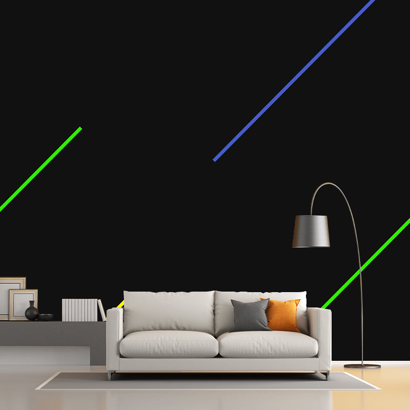 Contemporary Geometric Patterned Mural Non-Woven Waterproof Pastel Wall Art for Bedroom Black Clearhalo 'Wall Decor' 'Wall Mural' 1920422