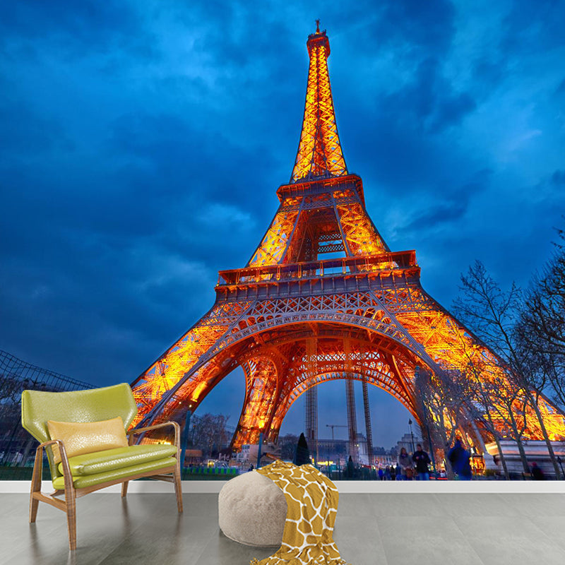 Full Size Cityscape Mural Decal Modern Enchanting Skyscrapers at Night Wall Art in Dark Color Blue Clearhalo 'Wall Decor' 'Wall Mural' 1920482