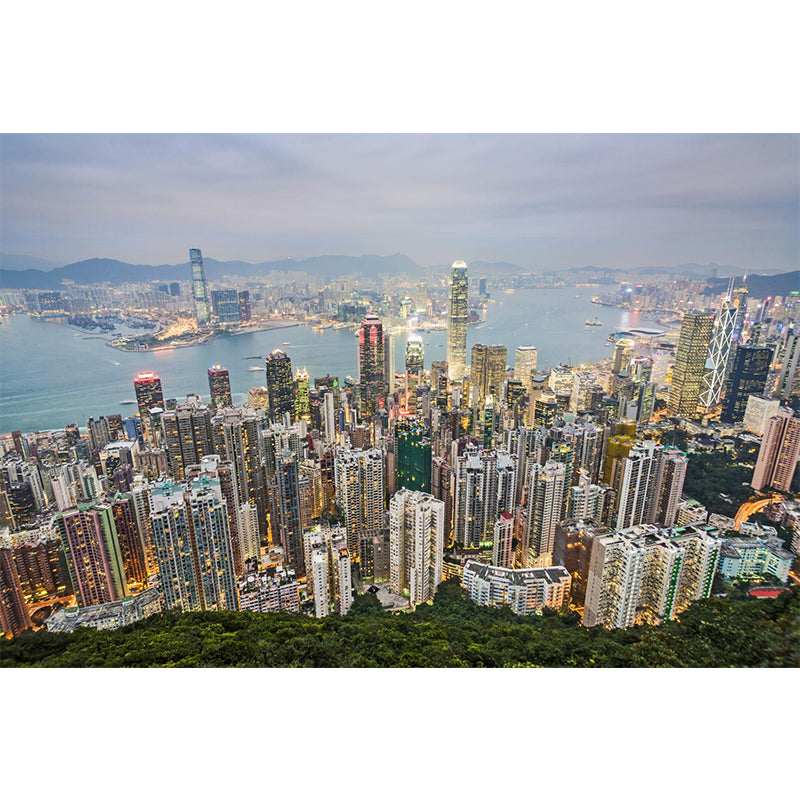 Full Size Cityscape Mural Decal Modern Enchanting Skyscrapers at Night Wall Art in Dark Color Clearhalo 'Wall Decor' 'Wall Mural' 1920490