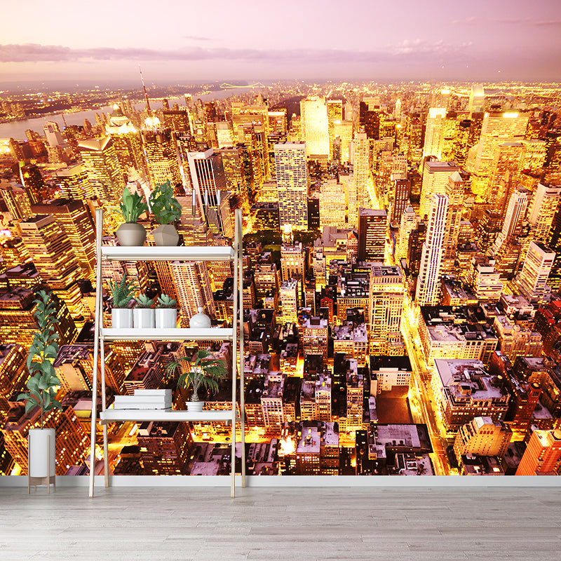 Full Size Cityscape Mural Decal Modern Enchanting Skyscrapers at Night Wall Art in Dark Color Clearhalo 'Wall Decor' 'Wall Mural' 1920498