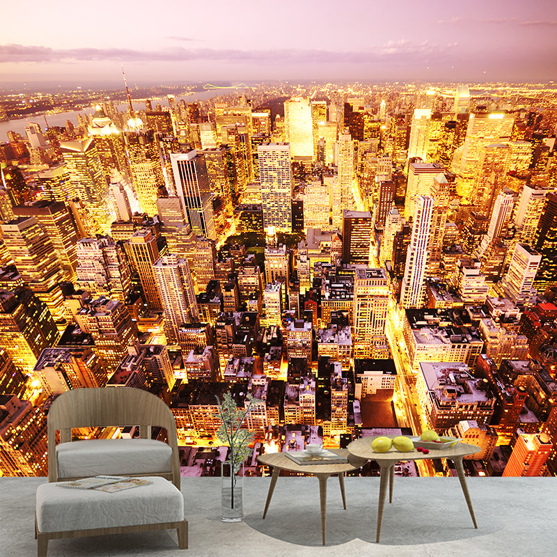 Full Size Cityscape Mural Decal Modern Enchanting Skyscrapers at Night Wall Art in Dark Color Clearhalo 'Wall Decor' 'Wall Mural' 1920499