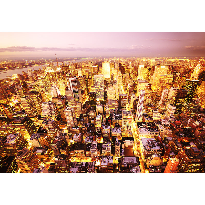 Full Size Cityscape Mural Decal Modern Enchanting Skyscrapers at Night Wall Art in Dark Color Clearhalo 'Wall Decor' 'Wall Mural' 1920500