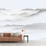 Grey Mountains Wall Mural Moisture Resistant Chinoiserie Living Room Wall Covering