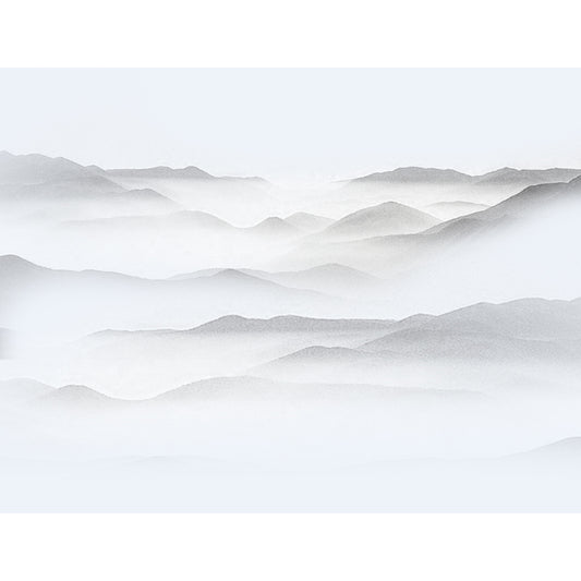 Grey Mountains Wall Mural Moisture Resistant Chinoiserie Living Room Wall Covering