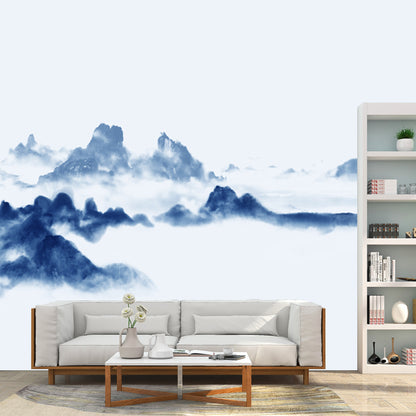 Giant Nature Landscape Mural Decal Blue Non-Woven Wall Art for Home Decor, Personalised Blue Clearhalo 'Wall Decor' 'Wall Mural' 1920605