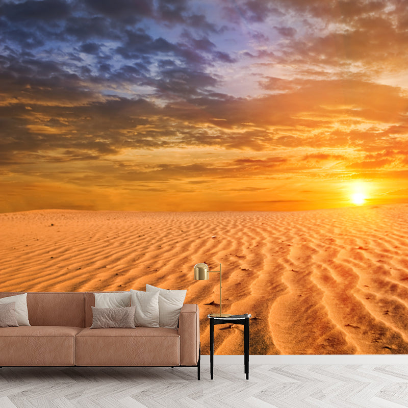 Big Sunset Desert Scenery Mural Decal Yellow Non-Woven Cloth Wall Art, Moisture Resistant, Custom Print Yellow Clearhalo 'Wall Decor' 'Wall Mural' 1920620