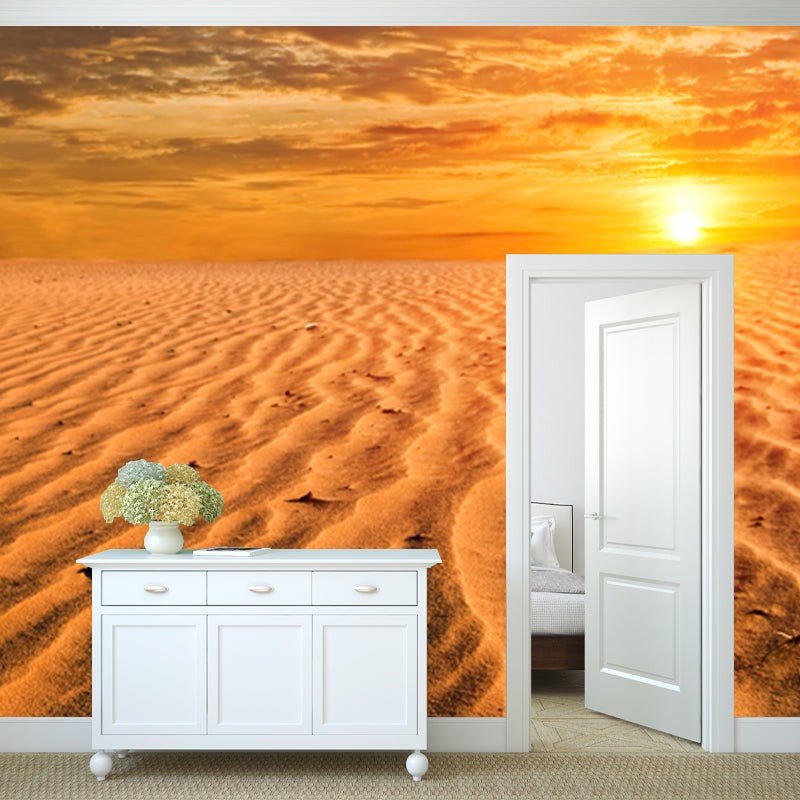 Big Sunset Desert Scenery Mural Decal Yellow Non-Woven Cloth Wall Art, Moisture Resistant, Custom Print Clearhalo 'Wall Decor' 'Wall Mural' 1920622