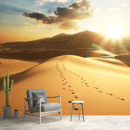 Desert with Footprint Wall Mural Modern Beautiful Wild Landscape Wall Decor in Yellow Clearhalo 'Wall Decor' 'Wall Mural' 1920632