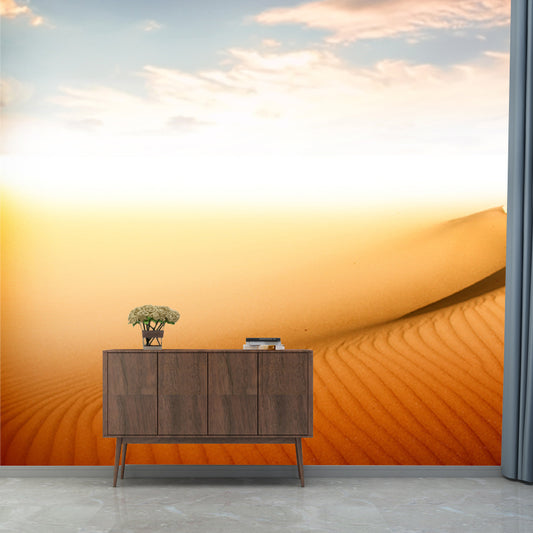 Desert and Sky View Mural Modern Non-Woven Material Wall Art in Yellow for Dining Room Clearhalo 'Wall Decor' 'Wall Mural' 1920686