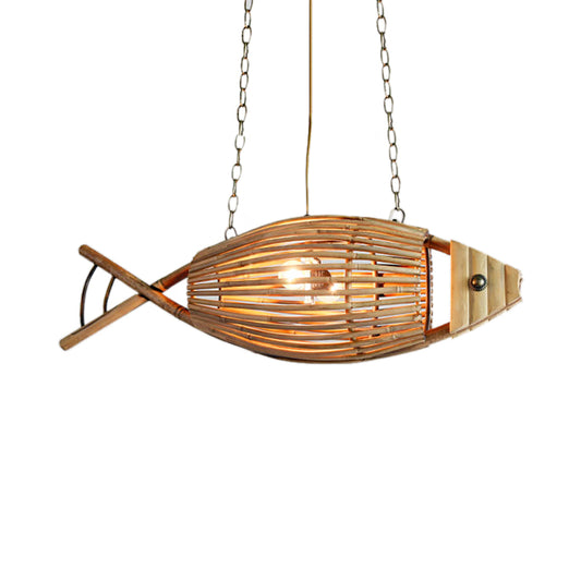 Coastal Style Fish Shaped Chandelier Light Fixture Bamboo 1 Light Bedroom Suspension Lamp in Beige Clearhalo 'Ceiling Lights' 'Chandeliers' Lighting' options 192068