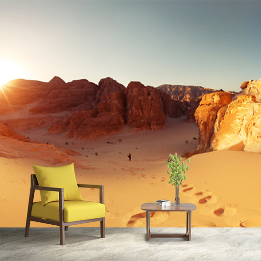 Yellow Desert View Mural Sun Behind Backlit Mountain Modern Waterproof Wall Covering Clearhalo 'Wall Decor' 'Wall Mural' 1920727