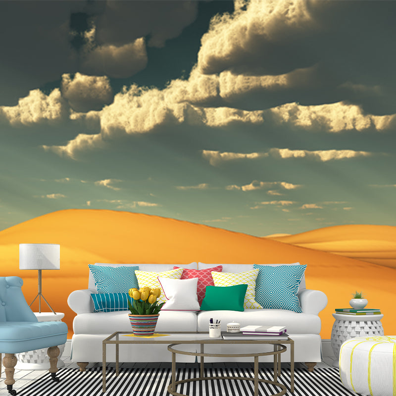 Personalized Photo Print Modern Mural with African Desert and Cloudy Sky View in Yellow Clearhalo 'Wall Decor' 'Wall Mural' 1920812