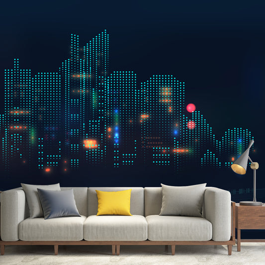 Modern 3D City View Mural Wallpaper Non Woven Moisture Resistant Black Wall Art for Living Room