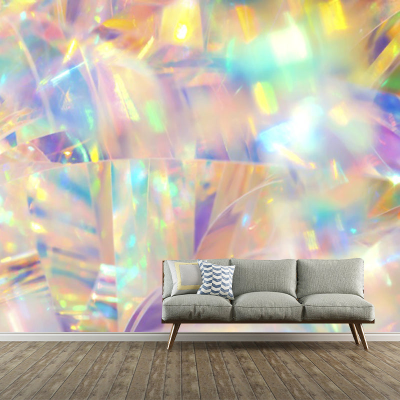 Bright Holographic Pattern Mural Decal for Living Room, Yellow, Custom Size Available Clearhalo 'Wall Decor' 'Wall Mural' 1920863