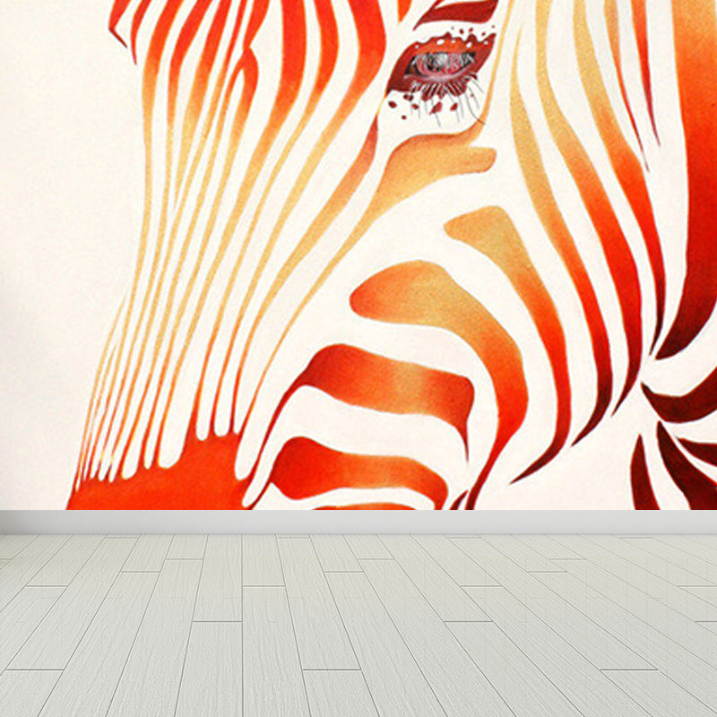 Contemporary Zebra Head Mural Non-Woven Stain-Proofing Soft Color Wall Art for Bathroom Red Clearhalo 'Wall Decor' 'Wall Mural' 1920876