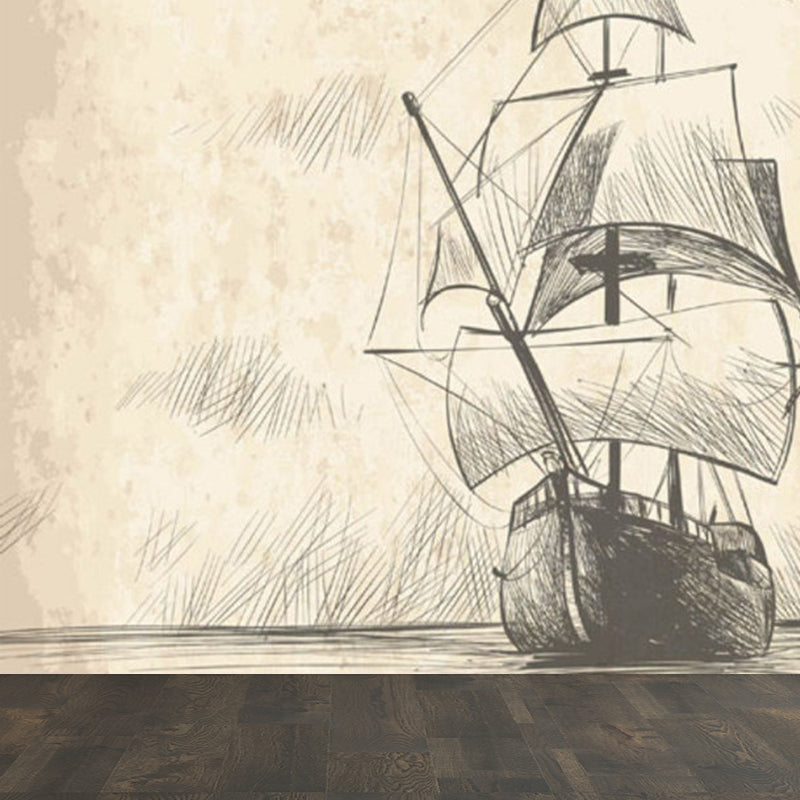 Modern Sailing Ship Mural Decal Pastel Color Guest Room Wall Art, Custom Printed Clearhalo 'Wall Decor' 'Wall Mural' 1920887