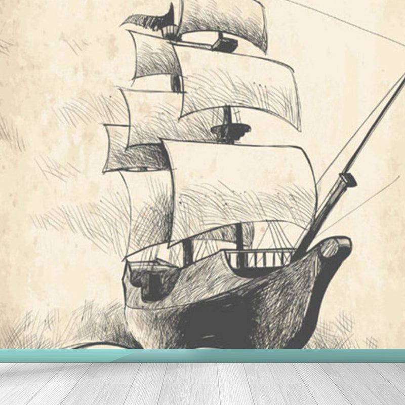 Modern Sailing Ship Mural Decal Pastel Color Guest Room Wall Art, Custom Printed Clearhalo 'Wall Decor' 'Wall Mural' 1920892