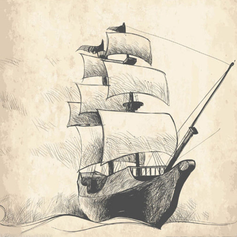 Modern Sailing Ship Mural Decal Pastel Color Guest Room Wall Art, Custom Printed Clearhalo 'Wall Decor' 'Wall Mural' 1920894