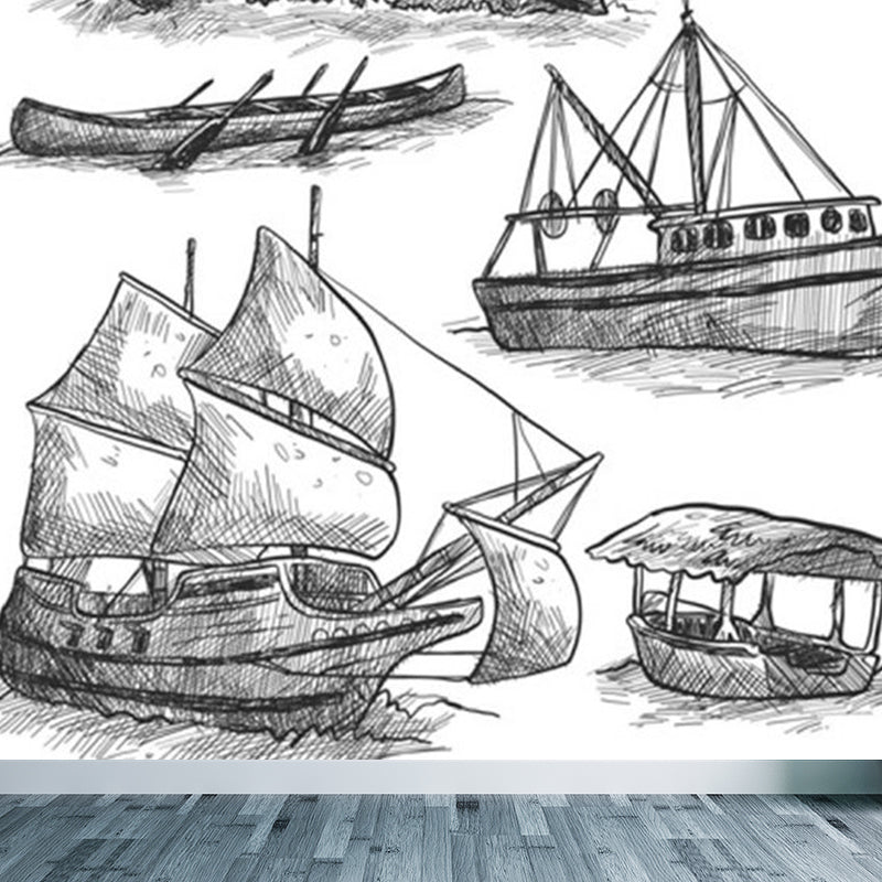 Modern Sailing Ship Mural Decal Pastel Color Guest Room Wall Art, Custom Printed Clearhalo 'Wall Decor' 'Wall Mural' 1920897