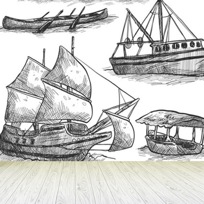 Modern Sailing Ship Mural Decal Pastel Color Guest Room Wall Art ...