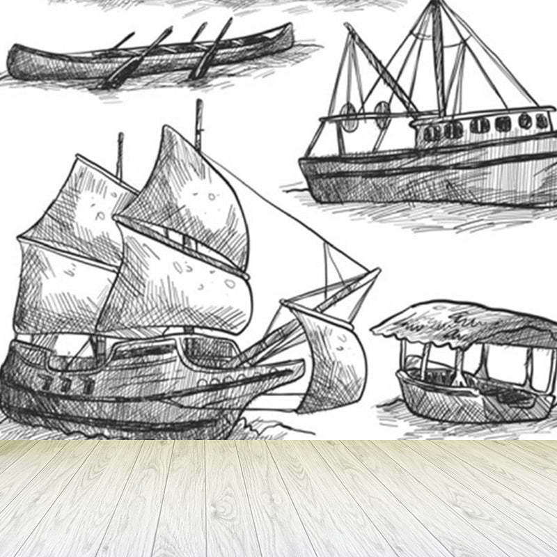 Modern Sailing Ship Mural Decal Pastel Color Guest Room Wall Art, Custom Printed Clearhalo 'Wall Decor' 'Wall Mural' 1920898