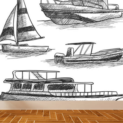 Modern Sailing Ship Mural Decal Pastel Color Guest Room Wall Art, Custom Printed Dark Gray Clearhalo 'Wall Decor' 'Wall Mural' 1920901