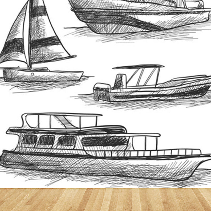 Modern Sailing Ship Mural Decal Pastel Color Guest Room Wall Art, Custom Printed Clearhalo 'Wall Decor' 'Wall Mural' 1920902