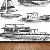 Modern Sailing Ship Mural Decal Pastel Color Guest Room Wall Art, Custom Printed Clearhalo 'Wall Decor' 'Wall Mural' 1920903