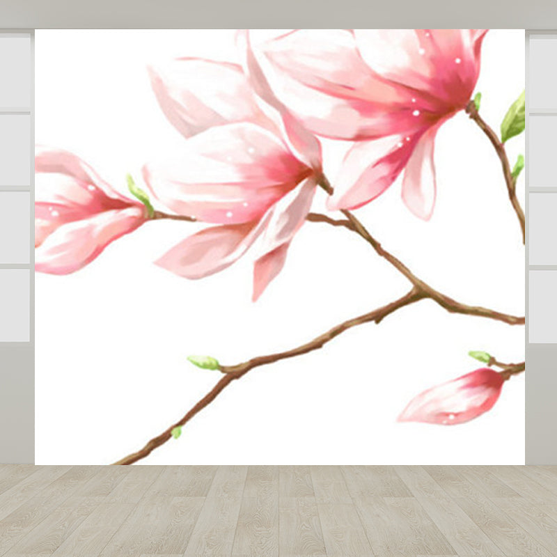 Whole Flower Branch Mural Wallpaper for Wall Decor Contemporary Girls Room Wall Art Pink Clearhalo 'Wall Decor' 'Wall Mural' 1920906