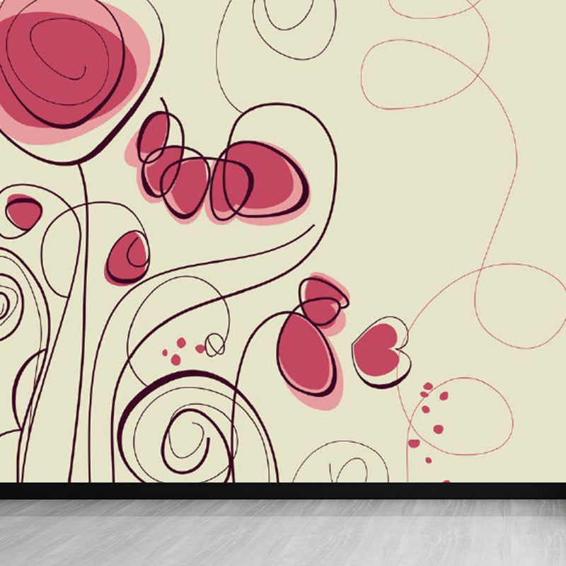 Diverse Flowers Print Wall Mural for Dining Room Florentine Wall Decor, Customised Rose Red Clearhalo 'Wall Decor' 'Wall Mural' 1920941