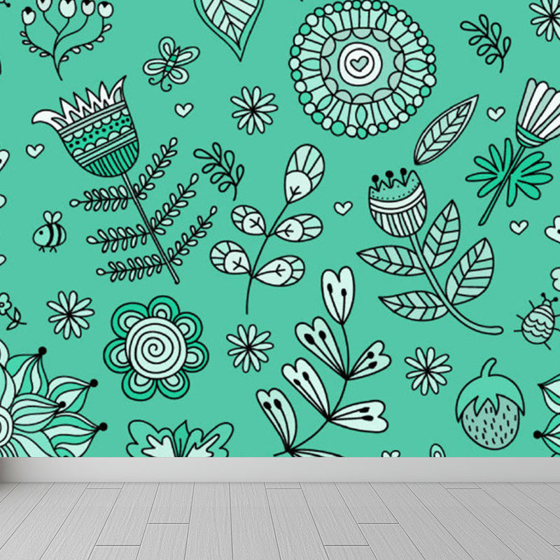 Diverse Flowers Print Wall Mural for Dining Room Florentine Wall Decor, Customised Clearhalo 'Wall Decor' 'Wall Mural' 1920948