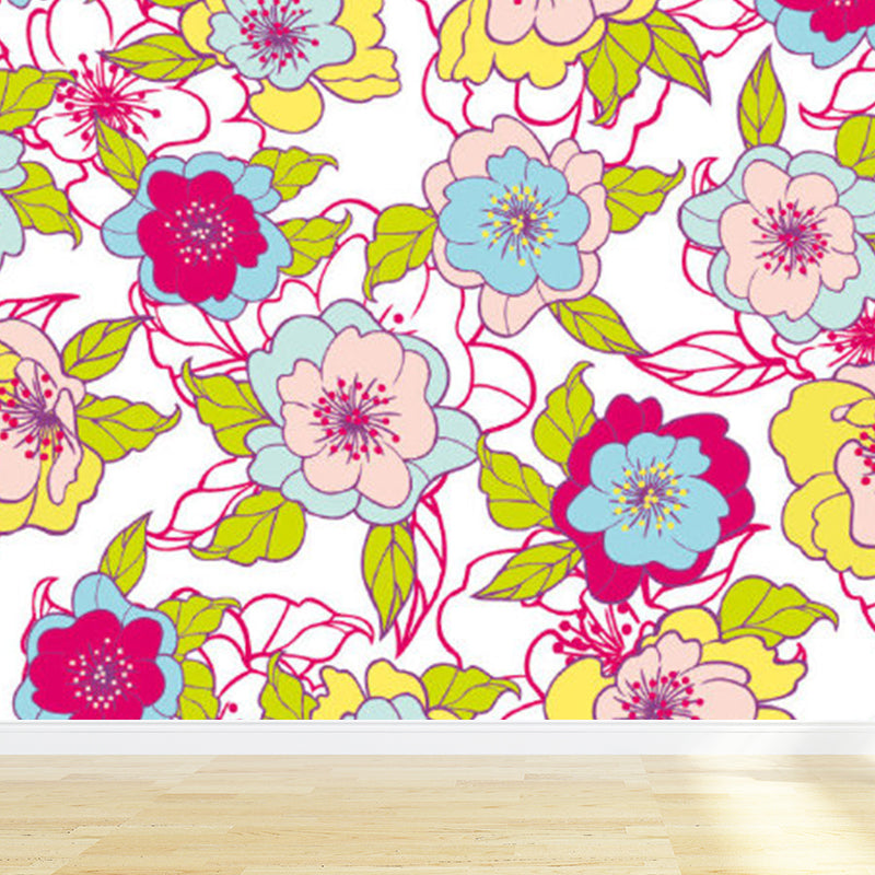 Diverse Flowers Print Wall Mural for Dining Room Florentine Wall Decor, Customised Pink Clearhalo 'Wall Decor' 'Wall Mural' 1920951