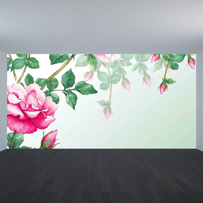 Various Floral Printed Mural Wallpaper Contemporary Non-Woven Fabric Wall Covering Pink Clearhalo 'Wall Decor' 'Wall Mural' 1920961