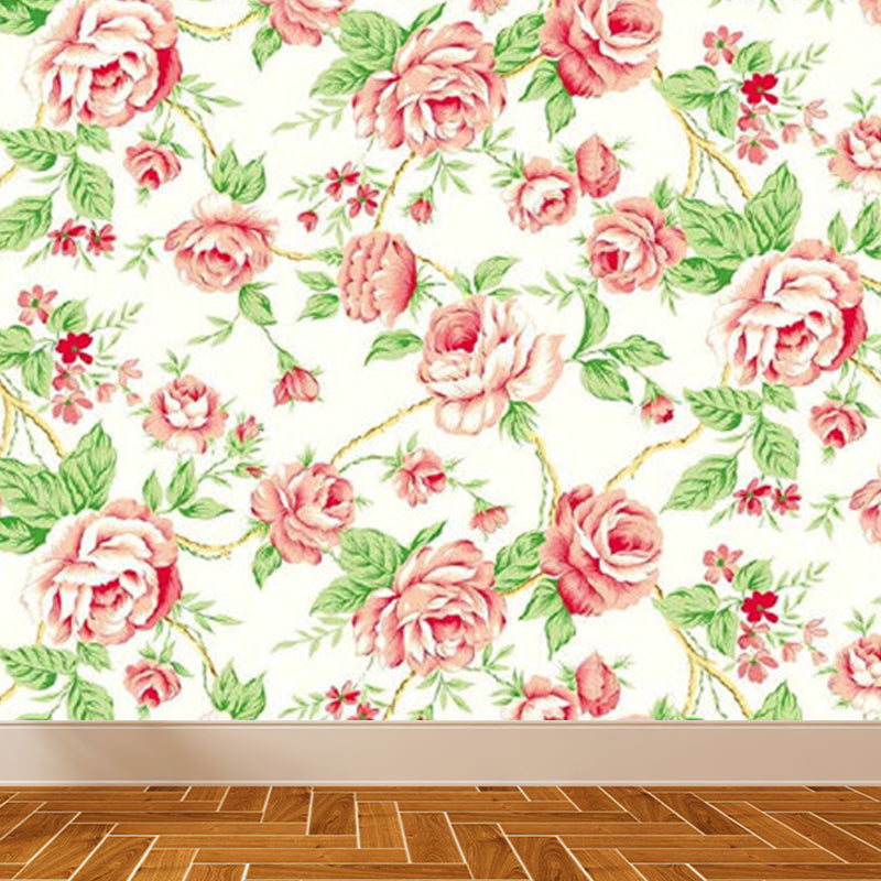 Vivid Floral Design Mural Decal Modern No-Woven Material Wall Decor in Light Color Pink Clearhalo 'Wall Decor' 'Wall Mural' 1920981