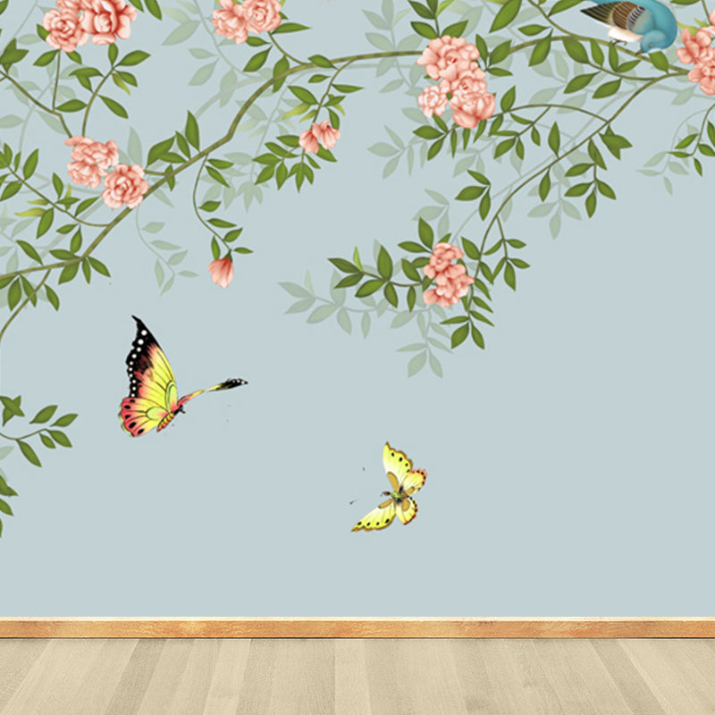 Vivid Floral Design Mural Decal Modern No-Woven Material Wall Decor in Light Color Blue Clearhalo 'Wall Decor' 'Wall Mural' 1920986