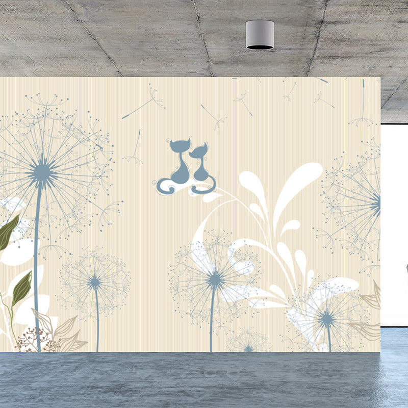Vivid Floral Design Mural Decal Modern No-Woven Material Wall Decor in Light Color Beige Clearhalo 'Wall Decor' 'Wall Mural' 1920991
