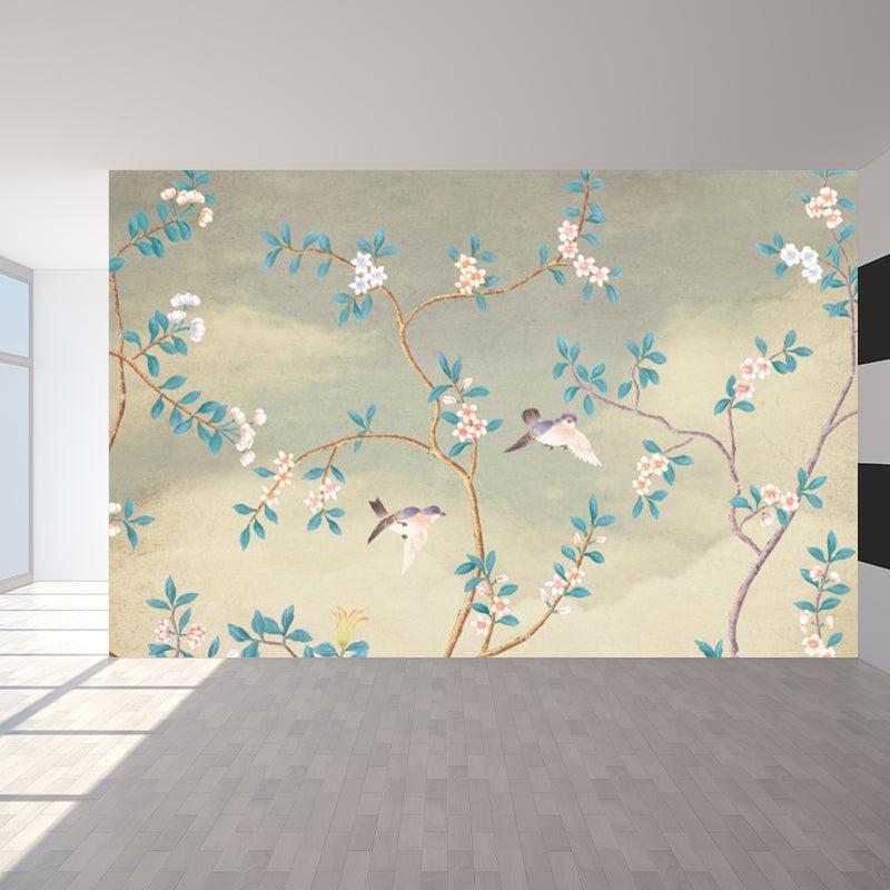 Vivid Floral Design Mural Decal Modern No-Woven Material Wall Decor in Light Color Brown Clearhalo 'Wall Decor' 'Wall Mural' 1921001