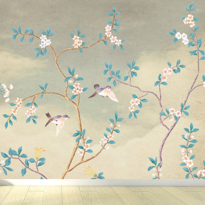 Vivid Floral Design Mural Decal Modern No-Woven Material Wall Decor in Light Color Clearhalo 'Wall Decor' 'Wall Mural' 1921002