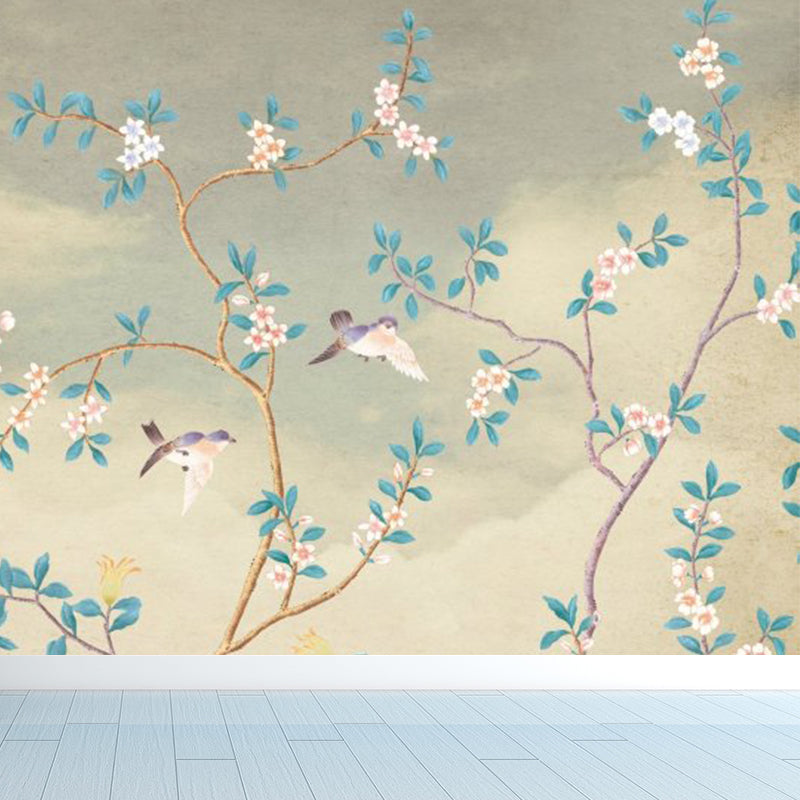 Vivid Floral Design Mural Decal Modern No-Woven Material Wall Decor in Light Color Clearhalo 'Wall Decor' 'Wall Mural' 1921003