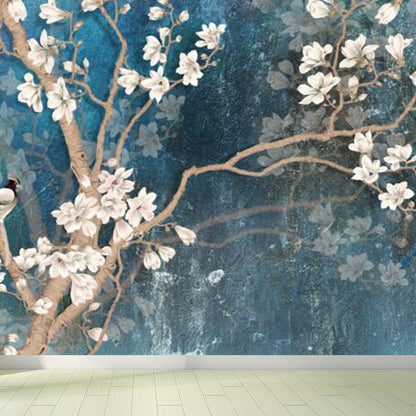 Flower Pattern Wall Mural Modern Decorative Dining Room Wall Covering, Custom Printed Blue Clearhalo 'Wall Decor' 'Wall Mural' 1921011