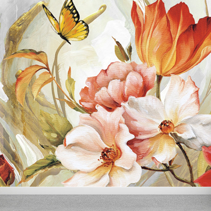 Flower Pattern Wall Mural Modern Decorative Dining Room Wall Covering, Custom Printed Brown Clearhalo 'Wall Decor' 'Wall Mural' 1921016