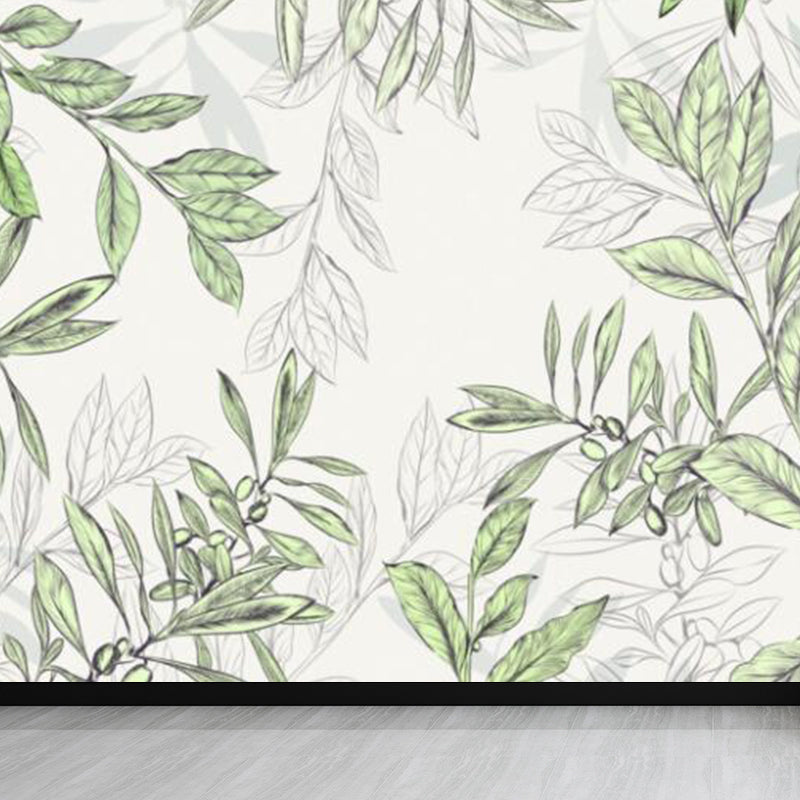 Botanical Mural Wallpaper Pastel Color Contemporary Wall Covering for Living Room Light Green Clearhalo 'Wall Decor' 'Wall Mural' 1921036