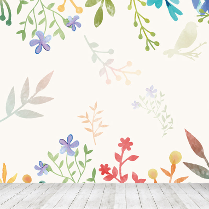 Botanical Mural Wallpaper Pastel Color Contemporary Wall Covering for Living Room Clearhalo 'Wall Decor' 'Wall Mural' 1921052