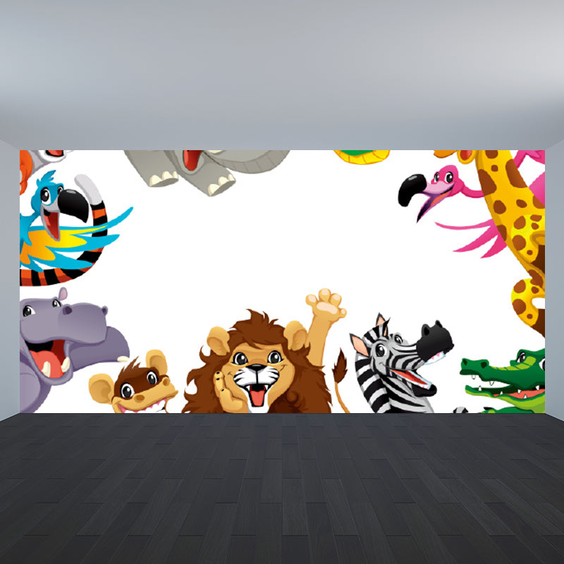 Non-Woven Decorative Mural Children's Art Cartoon Animals Wall Decor, Custom Printed White Clearhalo 'Wall Decor' 'Wall Mural' 1921056