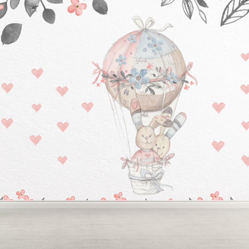 Non-Woven Decorative Mural Children's Art Cartoon Animals Wall Decor, Custom Printed Pink Clearhalo 'Wall Decor' 'Wall Mural' 1921061