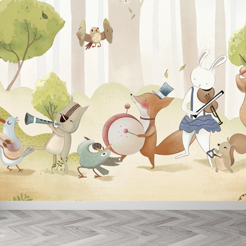 Non-Woven Decorative Mural Children's Art Cartoon Animals Wall Decor, Custom Printed Brown Clearhalo 'Wall Decor' 'Wall Mural' 1921066