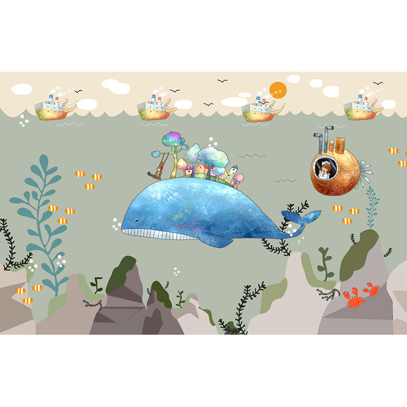 Non-Woven Decorative Mural Children's Art Cartoon Animals Wall Decor, Custom Printed Clearhalo 'Wall Decor' 'Wall Mural' 1921074