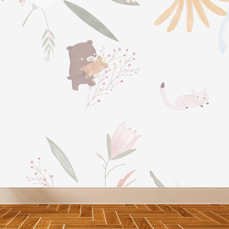 Non-Woven Decorative Mural Children's Art Cartoon Animals Wall Decor, Custom Printed Light Pink Clearhalo 'Wall Decor' 'Wall Mural' 1921076